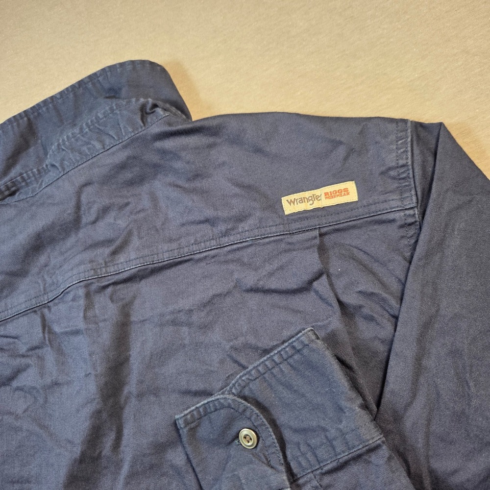 Wrangler Riggs Workwear Mens XXL Navy Blue Long Sleeve Button Down Utility Shirt